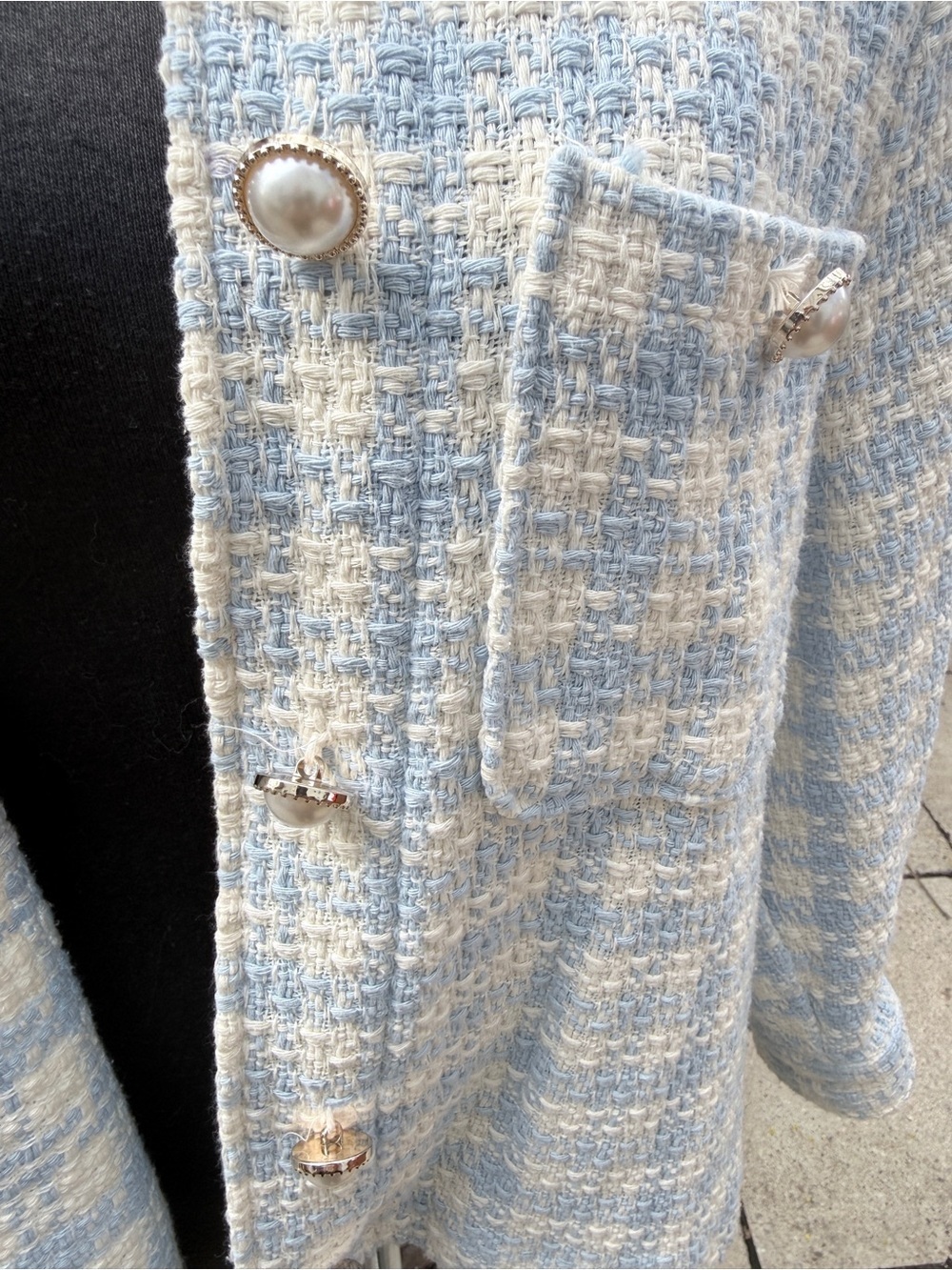 Classic Tweed Women's Jacket in Light Blue and Cream - Picture 7 of 13
